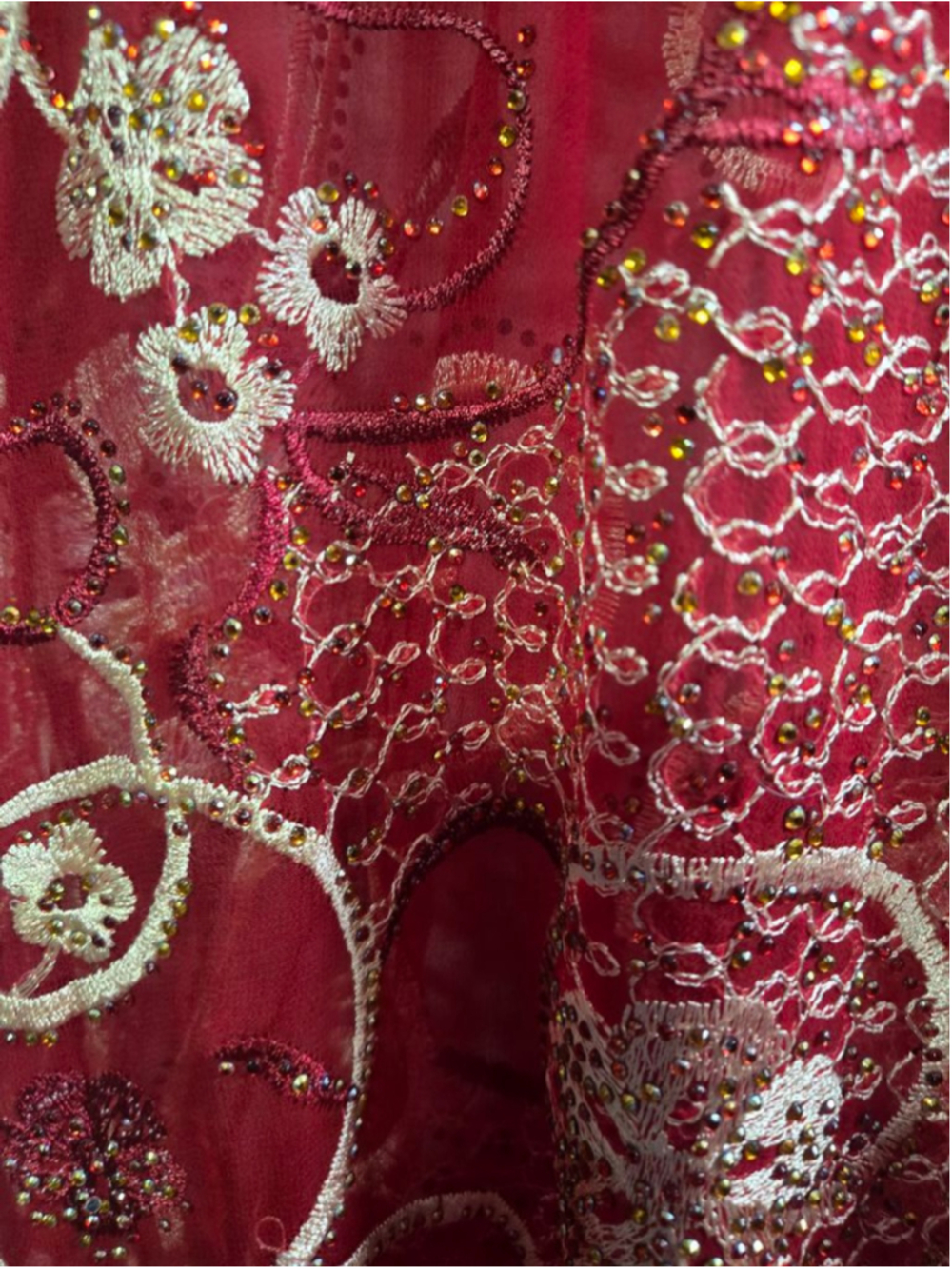 Red Gold Embroidered Kaftan or Cover Up completely sheer - Picture 3 of 9